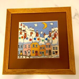 Vintage Framed Colorful Christmas Needlepoint Wall Art